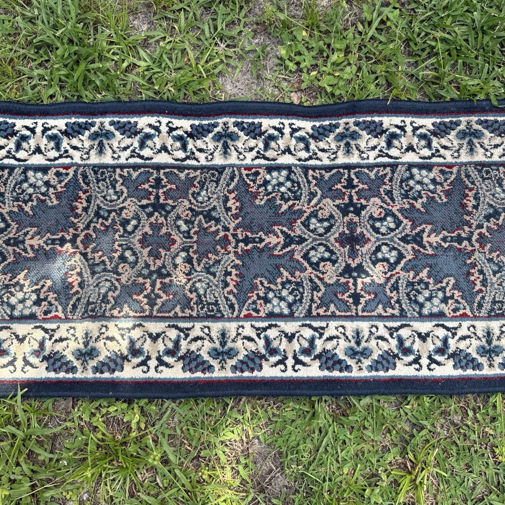 Vintage Turkish Runner Rug L 6'8.5" x W 1'10.5" Navy Blue, Multi-color Design - Picture 6 of 16